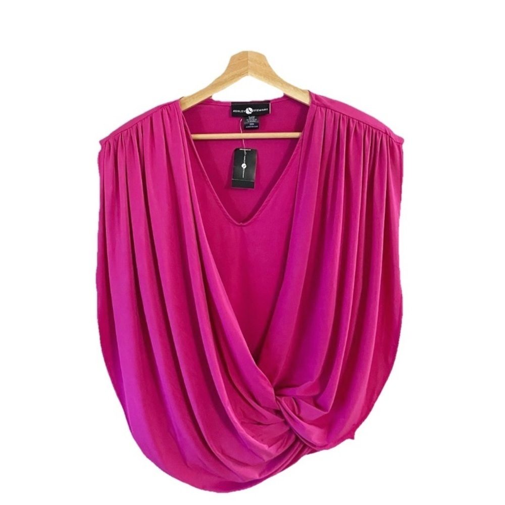 Ashley Stewart Hot Pink Drape Blouse Colorful Plus-size Career Chic Church - Picture 2 of 5